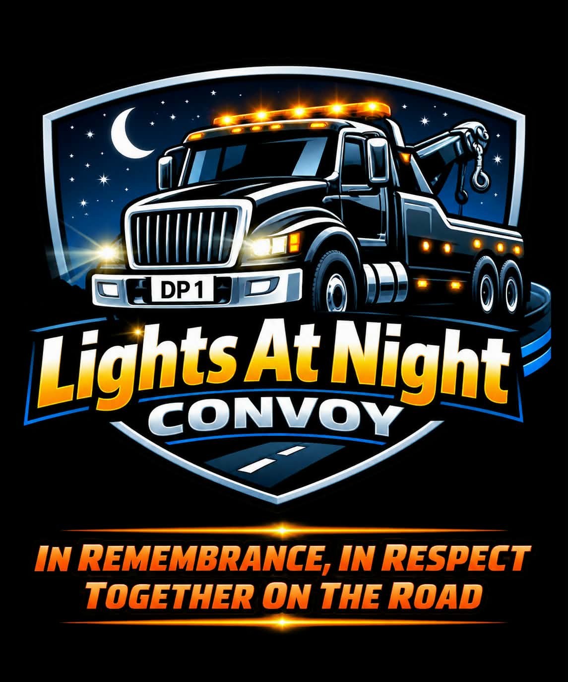 Lights At Night Convoy logo featuring an illuminated recovery truck